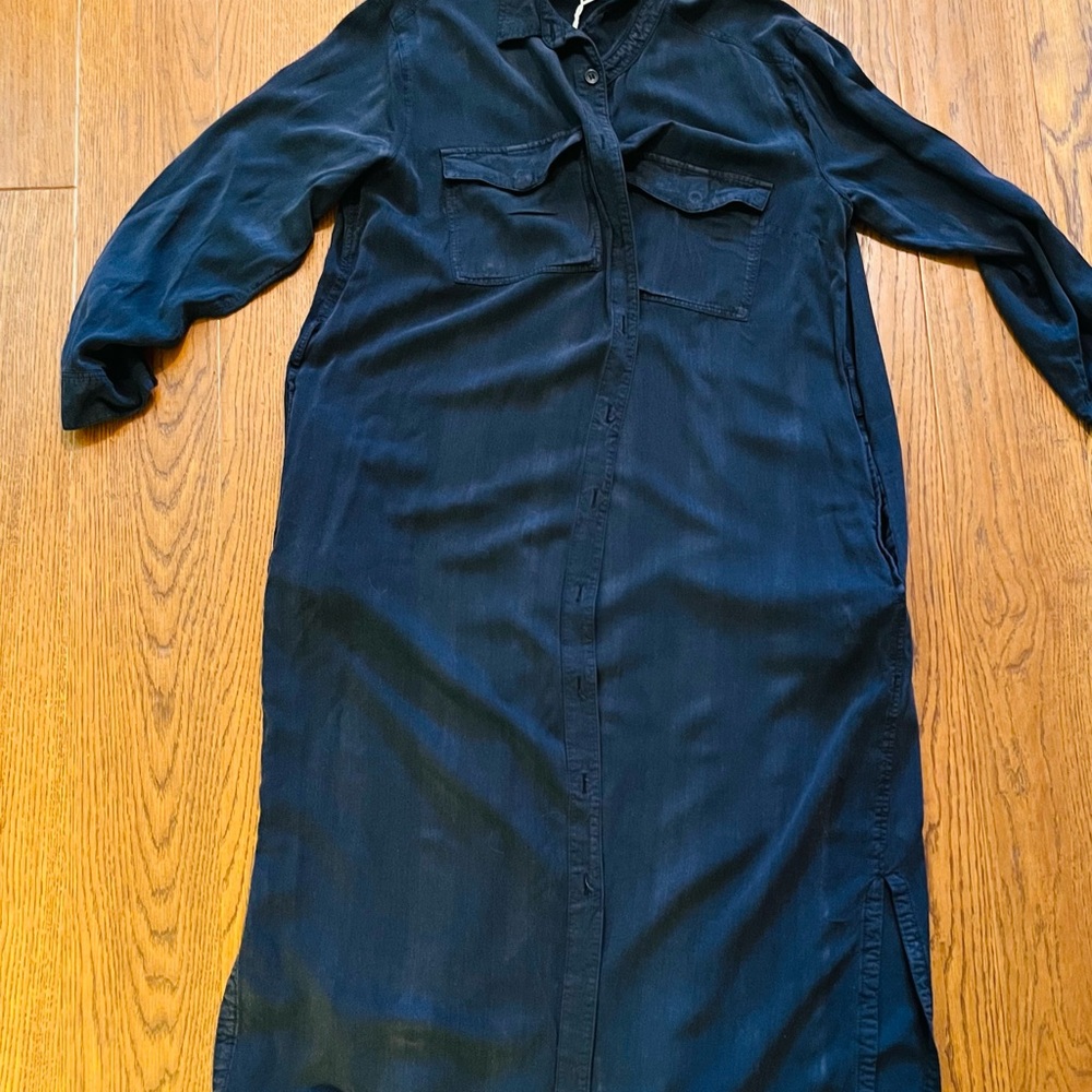 H&M Black Maxi Dress Buttoned Slit Collar